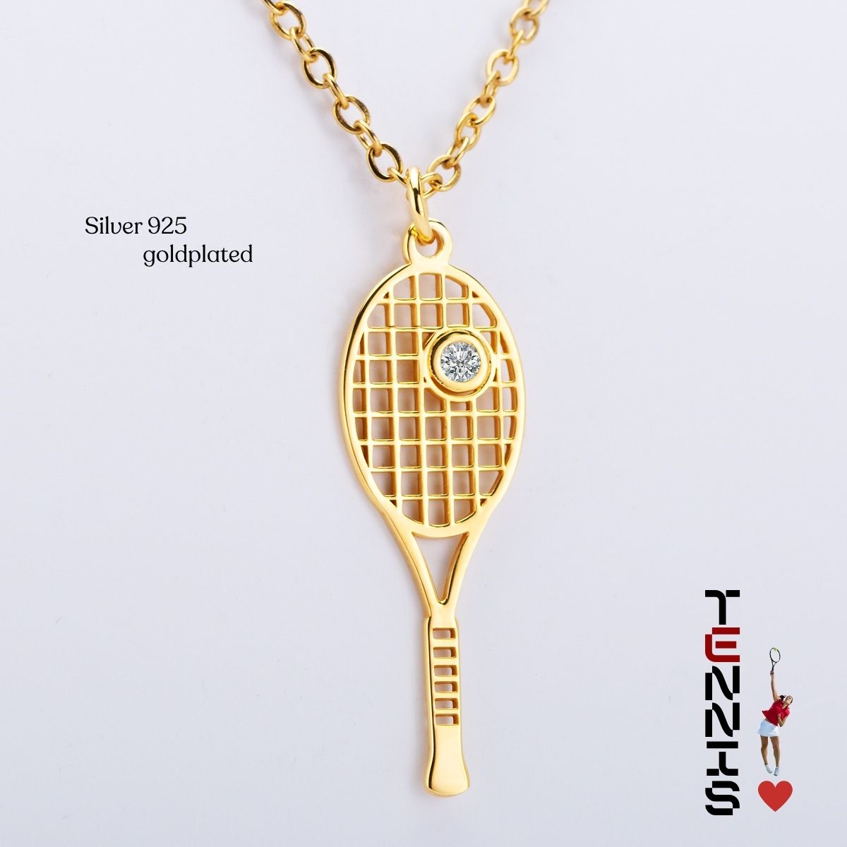 Tennis Κολιέ Ασημένια Ρακέτα με Ζιργκόν Tennis Κολιέ Ασημένια Ρακέτα με Ζιργκόν